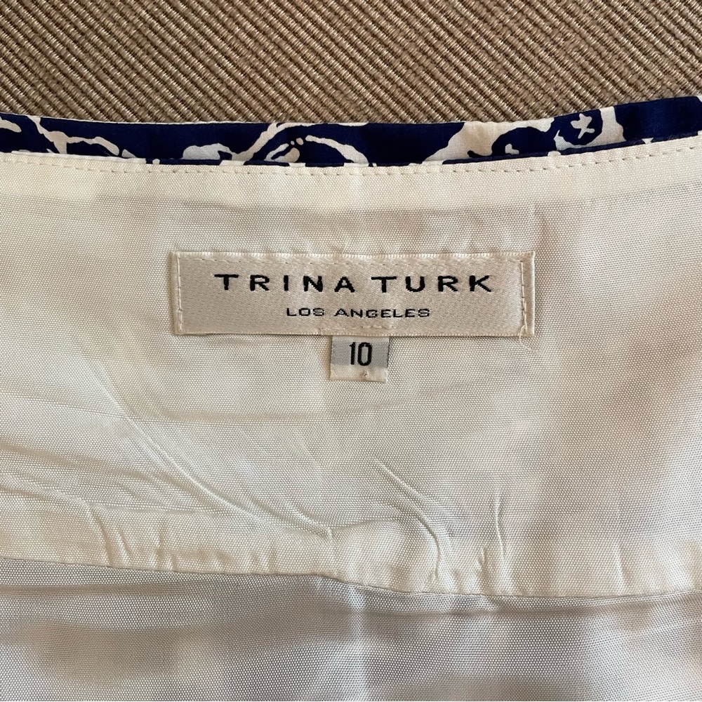 Trina Turk Navy Brown White Floral Skirt Size 10 - Picture 6 of 8